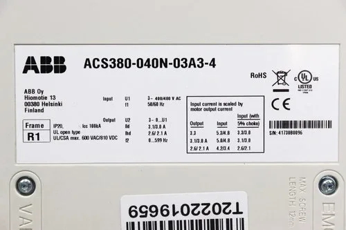 ABB Acs380-040n-03a3-4 Frequency Converter Unused 2