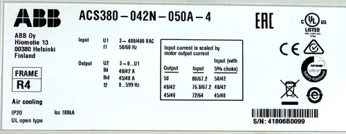 ABB ACS380-042N-050A-4 machinery drive 22.0kW 50.0A 400V 3