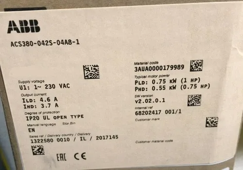 ABB AC380 ACS380-042S-04A8-1 230VAC 50/60HZ 2
