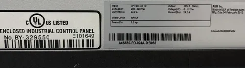 ABB ACS550-PD-024A-2+B058 7.5 GENERAL PURPOSE VARIBLE FREQ DRIVE DISCON SWITCH 2