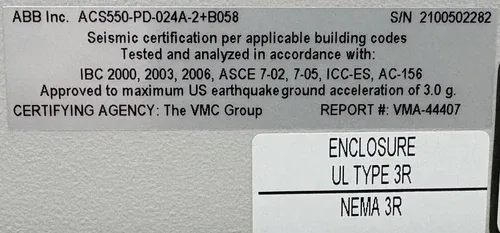 ABB ACS550-PD-024A-2+B058 7.5 GENERAL PURPOSE VARIBLE FREQ DRIVE DISCON SWITCH 4