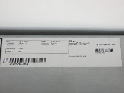 ABB ACS550-PD-06A9-4 AC Drive with Disconnect Switch 3HP 4