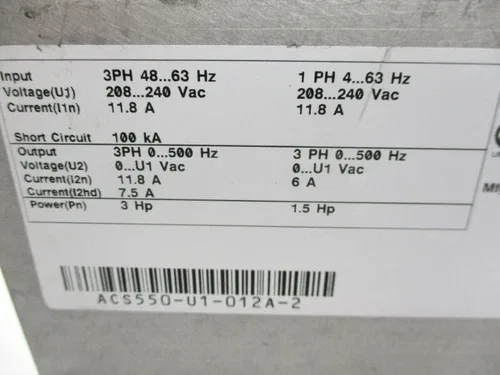 ABB ACS550-U1-012A-2 240VAC 11.8A 4