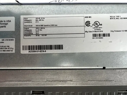 ABB Ac drive ACS550-U1-027A-6 25hp 600V 2