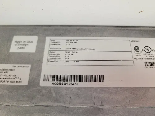 ABB 3PH 2HP 1.5kW AC DRIVE ACS550-U1-02A7-6 3