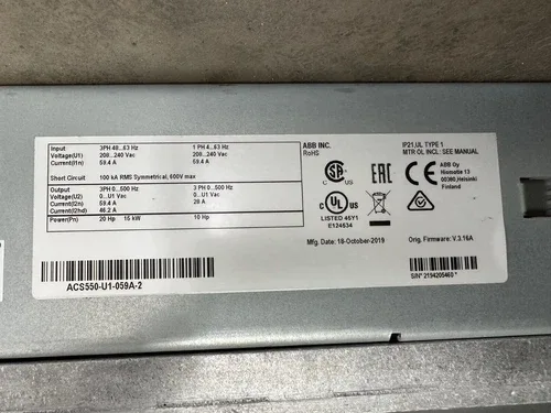 ABB Ac drive acs550-u1-059a-2 10/20hp 1ph/3ph 208-240V 2