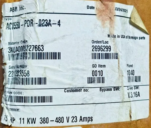 ABB ACS550-PDR-023A-4 VARIABLE FREQUENCY DRIVE 380-480VAC 23A 3 PH 2