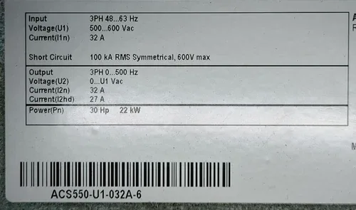 ABB ACS550-U1-032A-6 AC DRIVE 600VAC 32A 30HP WOW READ 2