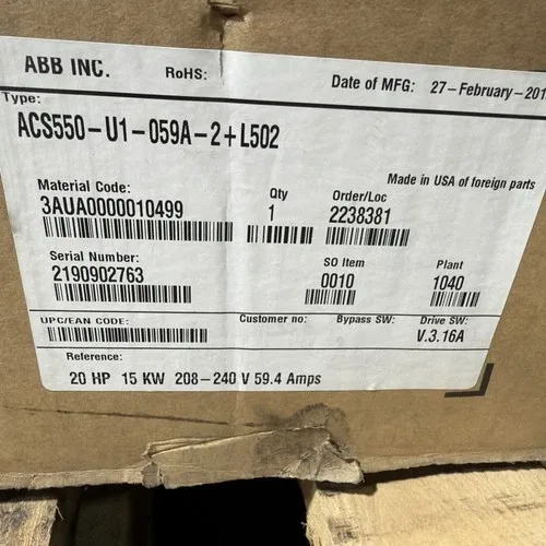 ABB ACS550-U1-059A-2+L502 15KW 208-240V Drive 4