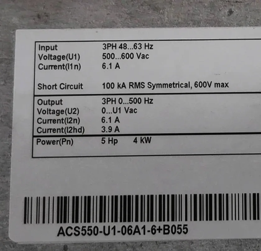 ABB HVAC Drive ACS550-U1-06A1-6+B055 5HP 575V 3Ph 6.1A AVM 159 4