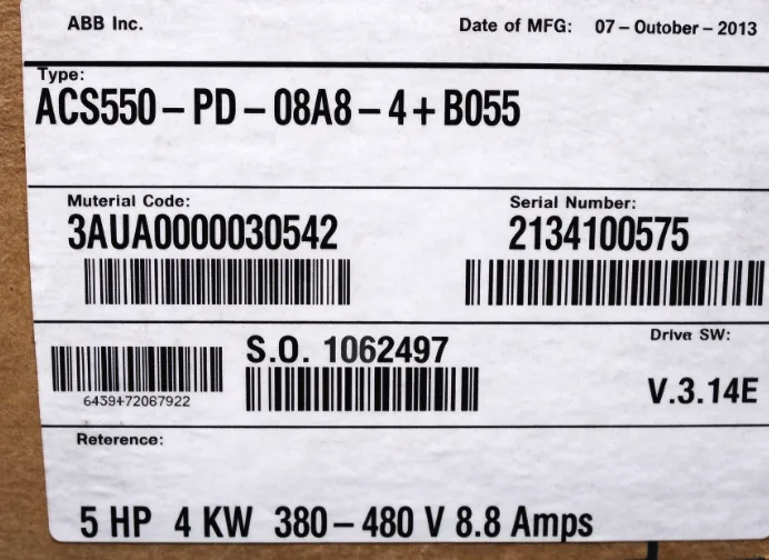 ABB ACS550-PD-08A8-4+B055 by 3 Phase 480V AC Drive Surplus Factory Package 2