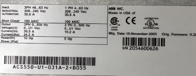 ABB DRIVE ACS550-U1-031A-2+B055 2