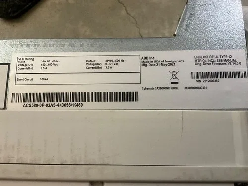 ABB ACS580-01-03A5-4 Ac Drive 2 HP ACS580-0p-03A5-4+0J400+P922 3