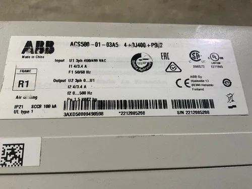 ABB ACS580-01-03A5-4 Ac Drive 2 HP ACS580-0p-03A5-4+0J400+P922 2