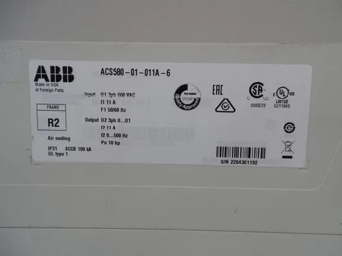 ABB ACS580-01-011A-6 AC Drive 7.5 HP 500-600V 3-Phase General Purpose VF 4