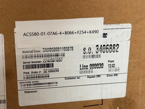 ABB ACS580-01-07A6-4+B066+F254+K490 5 hp @ 480vac VFD 2