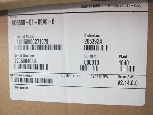 ABB UNTESTED ACS580-01-09A0-6 GENERAL-PURPOSE AC DRIVE 3-PHASE R2 7.5HP 5