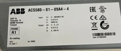 ABB Inverter Air Cooling IP21 UL Type 1 R1 Frame ACS580-01-09A4-4 4