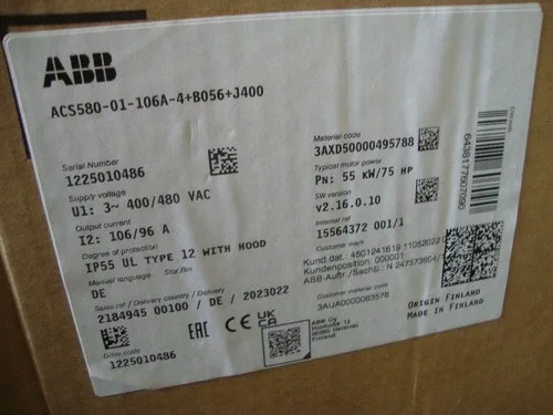 ABB Inverter (ACS580-01-106A-4+B056+J400) (ACS580-01-106A-4) (SW v2.16.0.10) 55KW 2