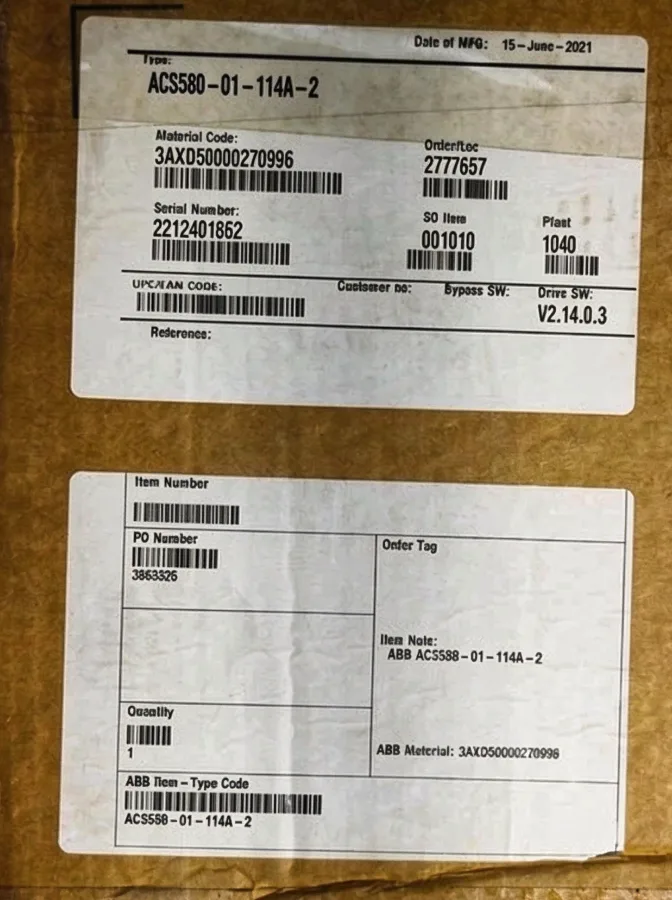 ABB ACS580-01-114A-2 30KW 40HP 3PH 208-240VAC 114A VARIABLE FREQUENCY AC DRIVE 2