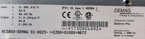 ABB ACS800-DEMAG-01-0025-3+E200+0J400+N672 AC DRIVE HT 3