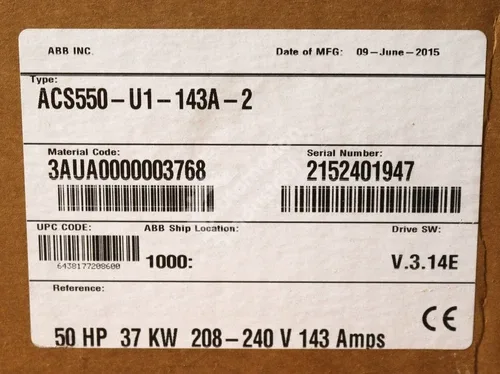 ABB ACS550-U1-143A-2 by 3 Phase 240V AC Drive Surplus Factory Package