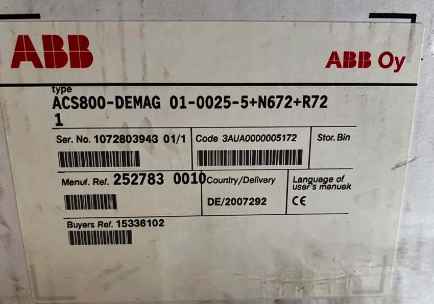 ABB Frequency Converter ACS800-DEMAG-01-0025-5+N672+R721 Inverter Dedrive Pro 3