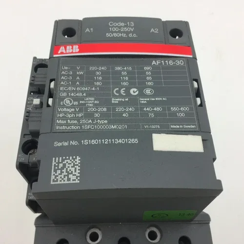 ABB AF116-30 Contactor 160A Coil 100-250 VAC/DC 3PST-NO 75 kW +Aux DIN Rail 2