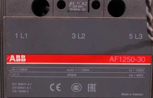 ABB AF1250 ‑ 30 ‑ 11 ‑ 71 Contactor 1210A 1000V 3 ‑ Pole 250-500V Coil with CAL18 ‑ 11 Auxil 2