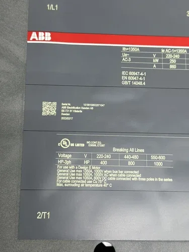 ABB AF1350-30 CONTACTOR 1350AMPS COIL 100-250V 50/60Hz DC 1S160100522071047 4