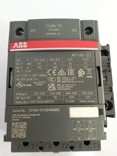 ABB Af146-30 225AMP POWER CONTACTOR COIL VOLTAGE 100-250VDC