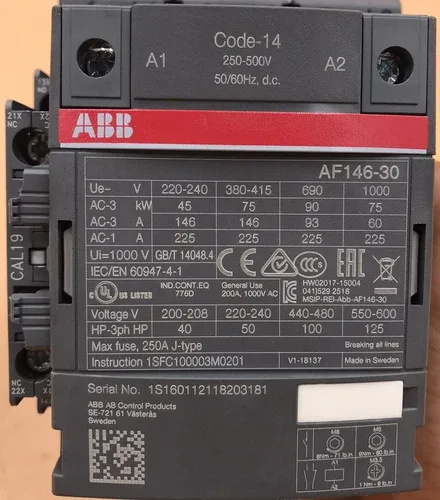 ABB HOUSTON AF146-30-11-14 NON REVERSING CONTACTOR 225 A 4
