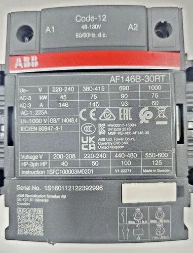 ABB contactor AF146B-30RT coil 48-130V ACDC 100HP 225A 2