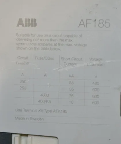 ABB 1SFL497001R7211 275A 3P Contactor 60VDC Coil AF185-30 - SES 4