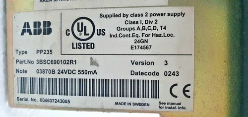 ABB PP235 3BSC690102R1 Process Panel 235 Version 3 3