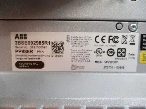 ABB 3BSE092985R1 PP886R 24VDC 0.75A 3