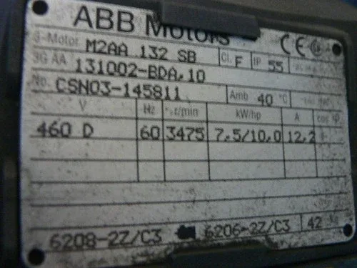 ABB 3Gaa 131002-Bda.10 Egger Pump Blower 460V 10Hp Assembly Fluid 3Gaa 3