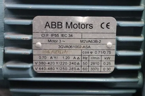 ABB 3GVA061002-ASA 3-Phase Motor M2VA 63B 2 0.25kW Unused 2
