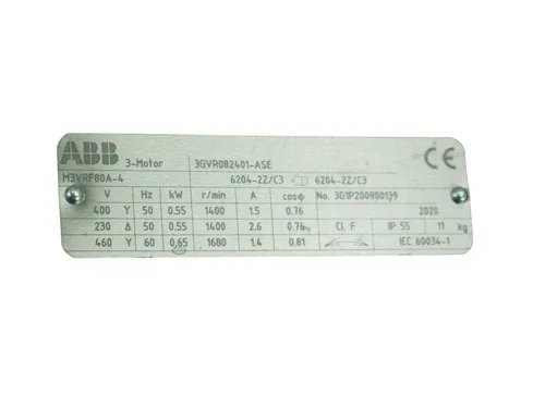 ABB M3VRF80A-4 3GVR082401-ASE Electric Motor +Brake 0.55kW 1400rpm - Unused/Box 3