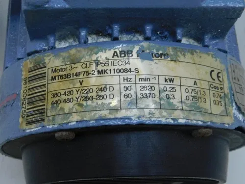 ABB Motors MT63B14F75-2 MK110084-S 0.25 KW Sager Mack Vertriebs SM-2591-10-R 4