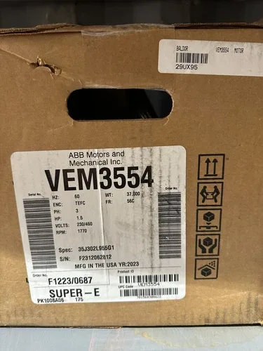 ABB Motors VEM3554 Enclosed Fan-Cooled Face Mount 1 1/2 HP 56C Frame 2