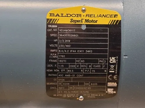 ABB Baldor AC Motor VEUHM3611T 3 HP 230/460VAC 1760RPM 182TC 36A003S266G1 4