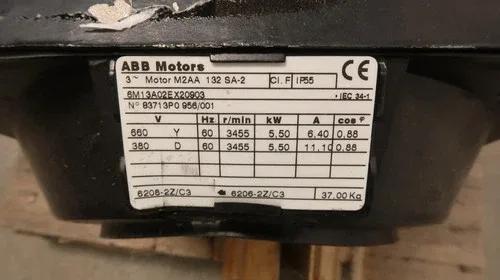 ABB M2AA 132 SA-2 RVB-23-20-B.4 5.5 KW MOTOR W VACTRON VACUUM BOOSTER PUMP M0027 4