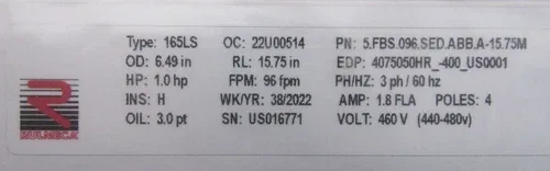 ABB RULMECA 165LS DRUM MOTOR 1.0HP 460V 5.FBS.096.SED.ABB.A-15.75M 3
