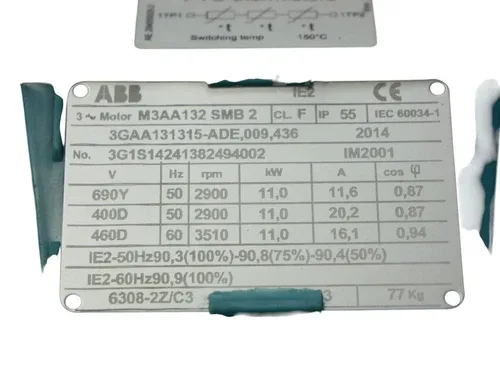 ABB M3AA132 SMB 2 M3AA132SMB2 Electric Motor 11.0kW 400/690V 2900rpm 3