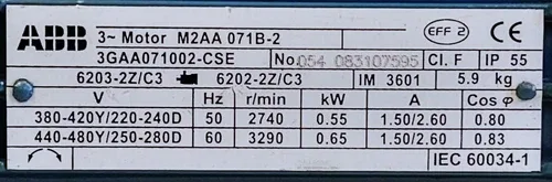 ABB M2AA-071B-2 3GAA071002-CSE 3-Phase Motor 2