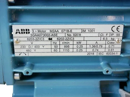 ABB M2AA 071B-6 M2AA071B-6 3GAA073002-ASE Electric Motor 0.25kW 895rpm - Unused/Box 2