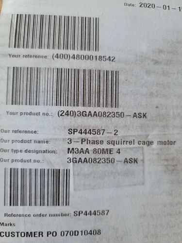 ABB ALUMINUM FRAMEr LOW VOLTAGE MOTOR M3AA80ME4 3GAA082350-ASK 2