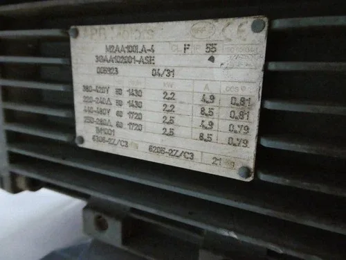ABB 3gaa102001-as Ac Motore 2.5kw 1720rpm 250-280/440-480v-ac 4