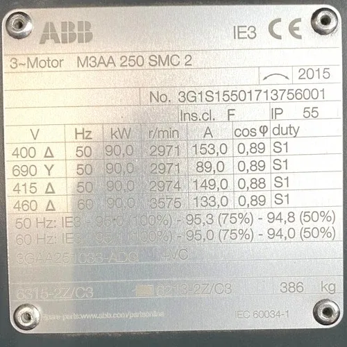 ABB Squirrel Cage Motor M3AA 250SMC 2 3GAA251033-ADG NOV 2